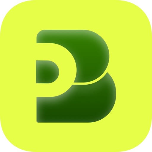 Ícono de app de préstamo bajo observación: letra B estilizada en verde oscuro sobre fondo verde lima
