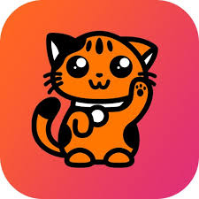 Ícono de app de préstamo bajo observación: gato naranja de la fortuna estilo caricatura sobre fondo degradado naranja a rosa